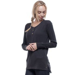 Long-Sleeve Henley Shirt Waffle Knit | Tentree, Dark Gray, Size Medium